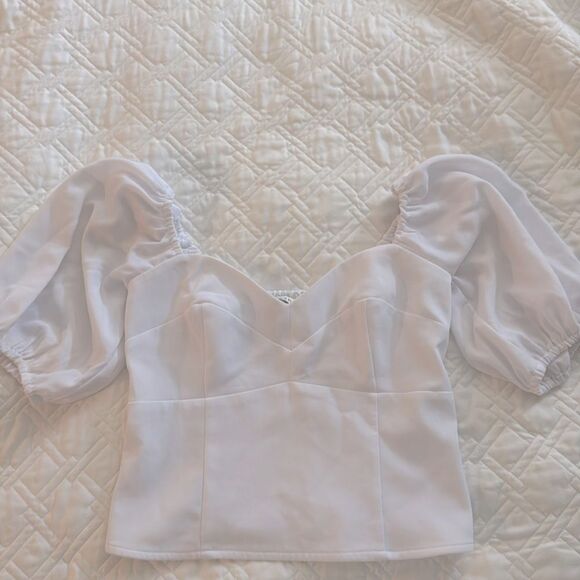 White Abercrombie and fitch crop top with puff sleeves - size XS - gently used - Picture 1 of 4